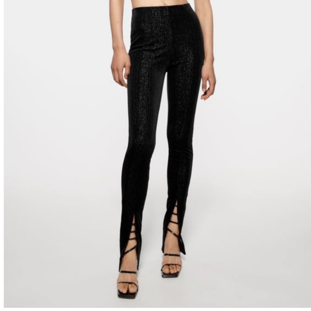 Zara Velvet Leggings with Metallic Thread in black sz M NWOT